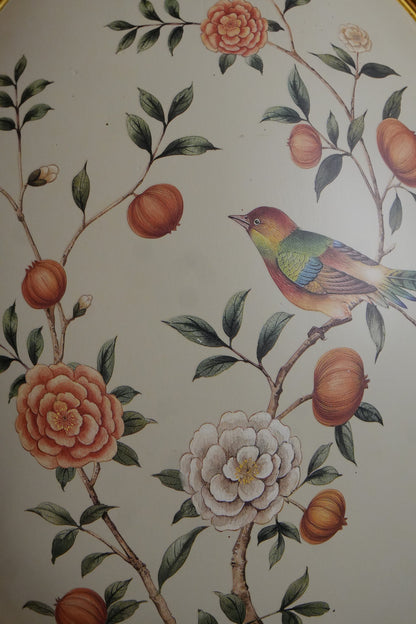 Cream Pomegranate & Bird Oval Wall Plaque with Gold Baroque Frame