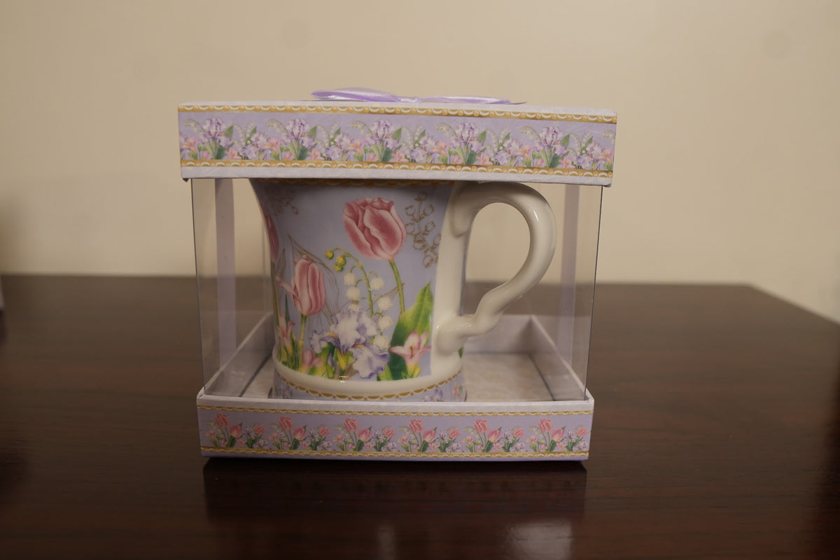 Lilac Tulip Ceramic Mug with Clear Gift Box