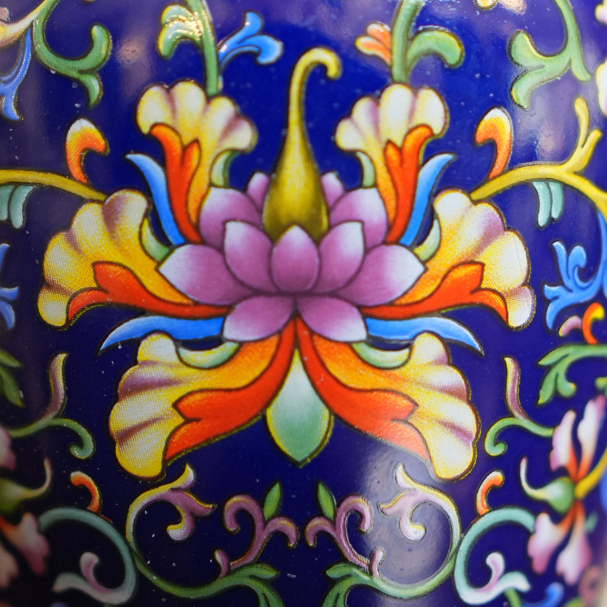 Cobalt Blue Enamel Lotus Ceramic Lidded Jar