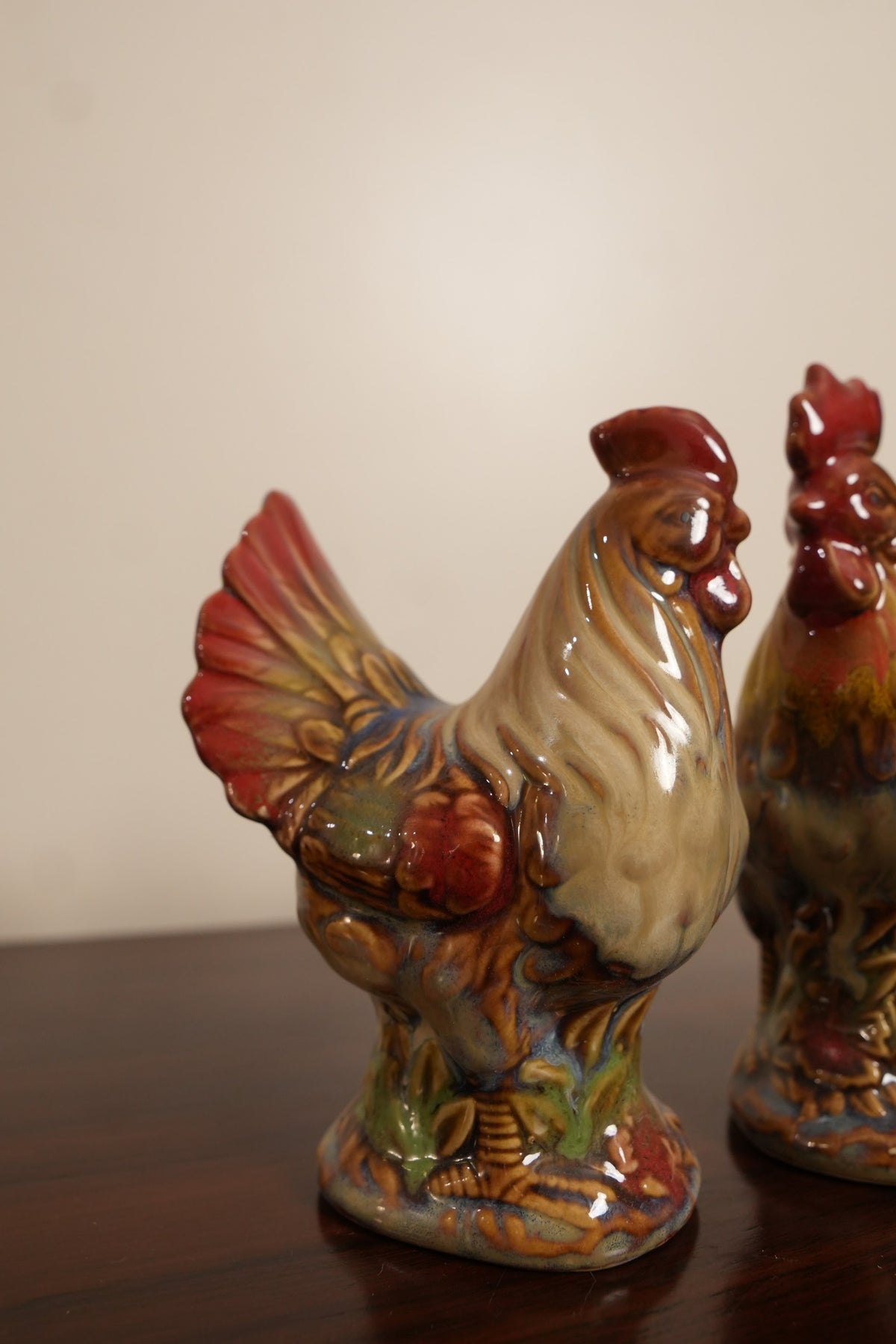 Glazed Rooster Ceramic Figurine (Set of 2)