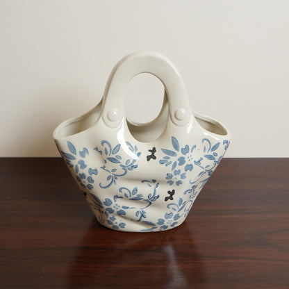 Blue Floral Ceramic Handbag Vase
