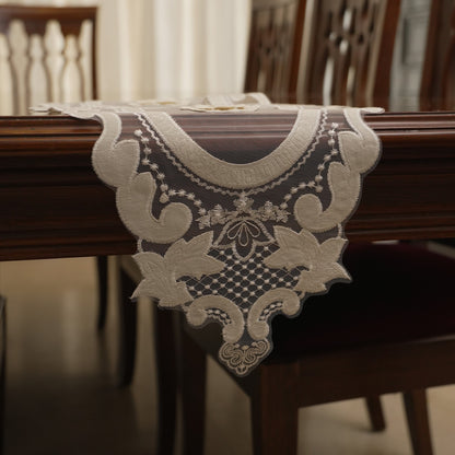 Ivory 3D Flower Oval Sheer Table Runner (Small)