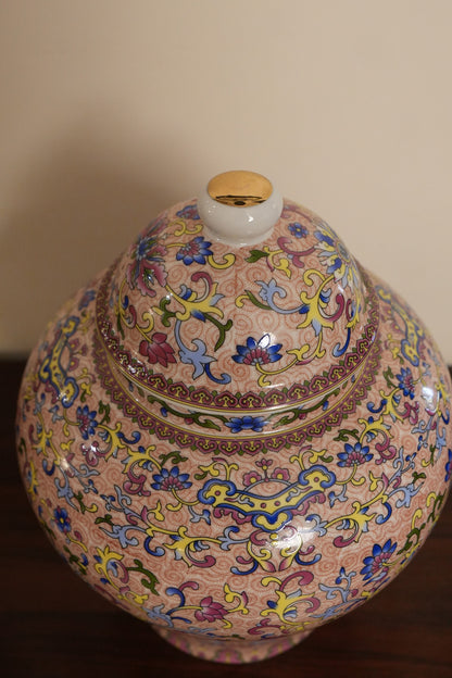 Blush Pink Floral Scroll Ceramic Ginger Jar