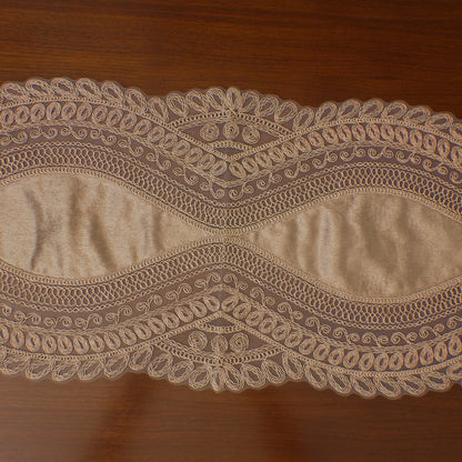 Taupe Satin Heart Lattice Lace Table Runner (Long)