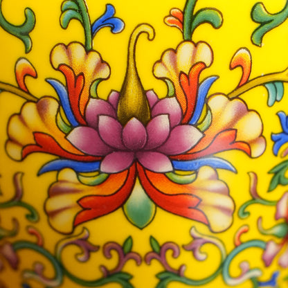 Imperial Yellow Enamel Lotus Ceramic Lidded Jar