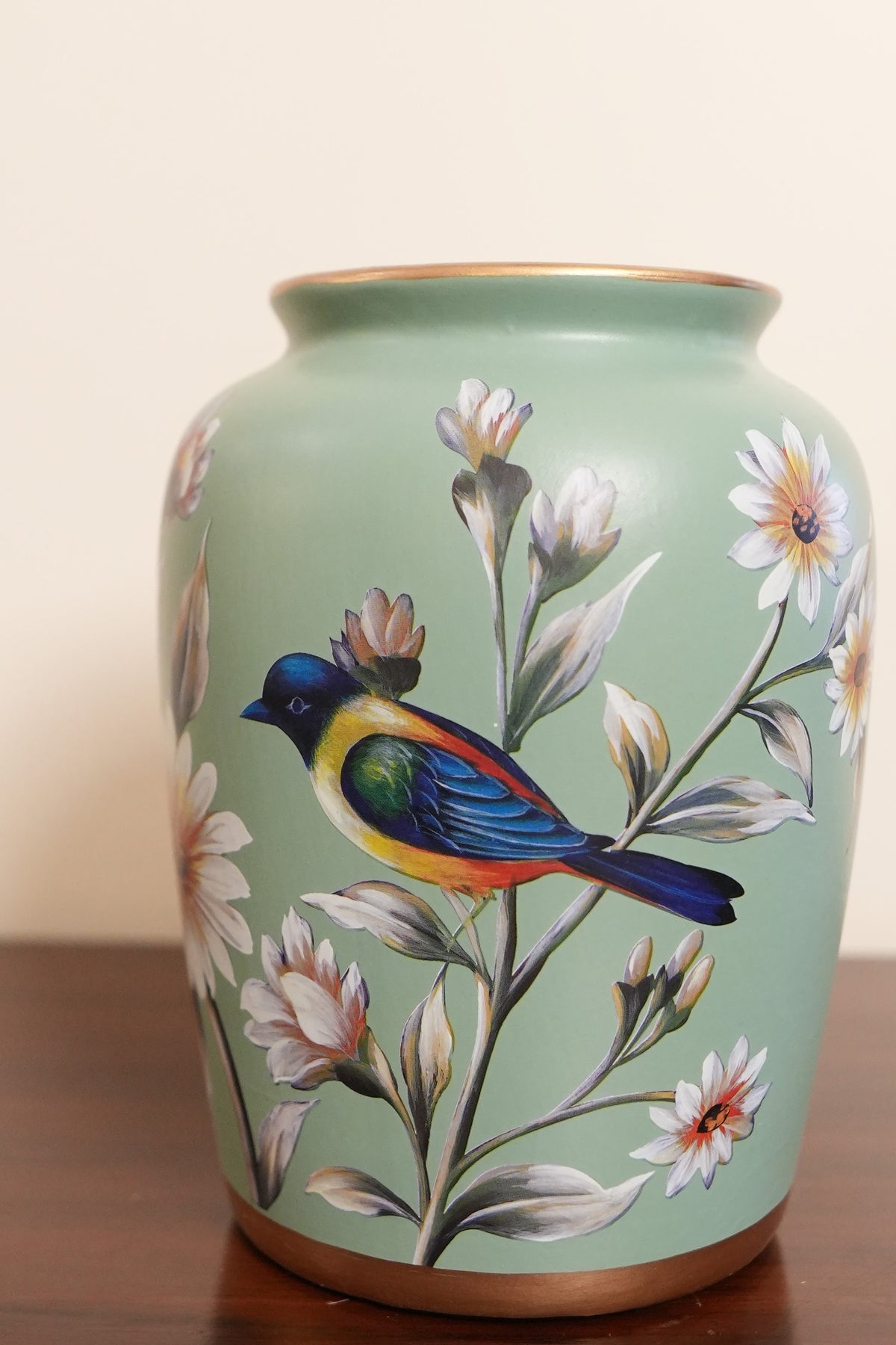 Sage Green Bird & Blossom Classic Ceramic Vase