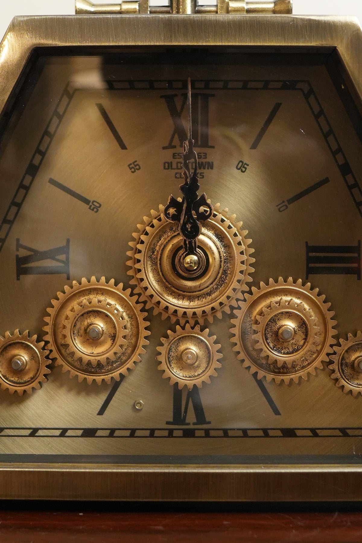 Antique Brass Pyramid Gear Table Clock