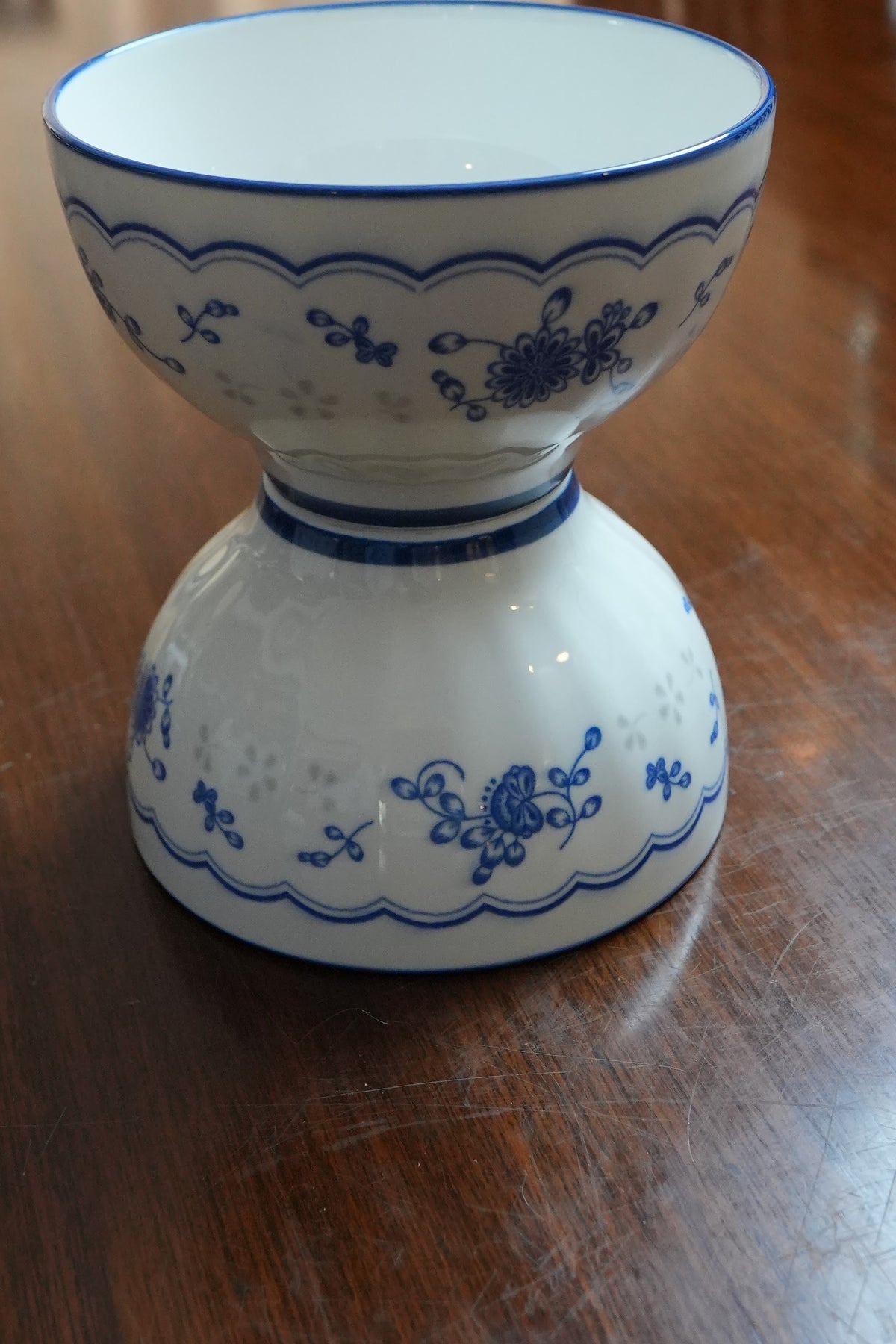 Blue Sprig Scalloped Ceramic Soup Bowl Set of 2