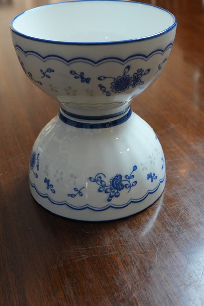 Blue Sprig Scalloped Ceramic Soup Bowl Set of 2