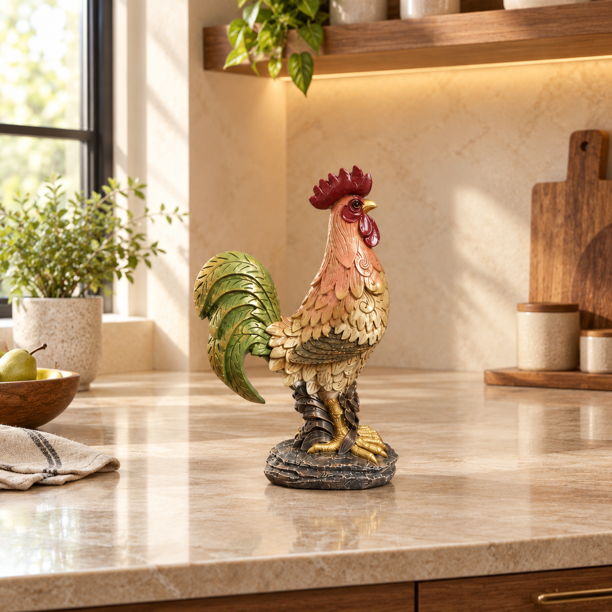 Golden Feather Standing Rooster Figurine