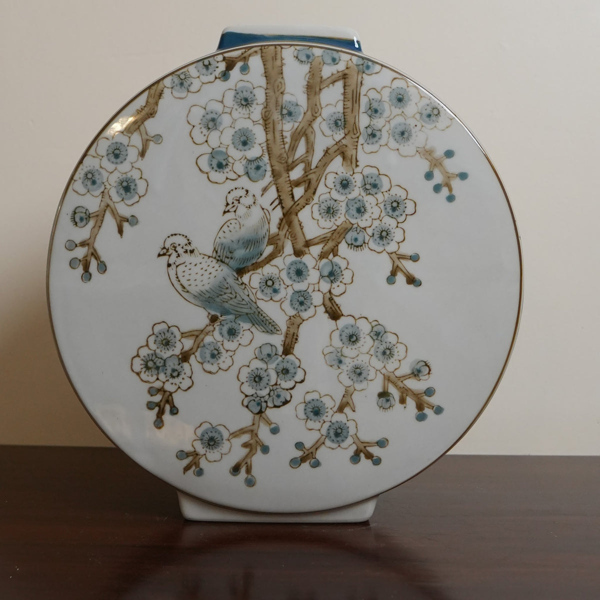 Bluebird & Blossom Tree Ceramic Moon Flask Vase
