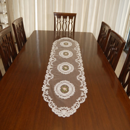 Ivory Rose Medallion Sheer Lace Table Runner (Long)