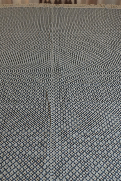 Navy & Cream Woven Lattice Table Sheet with Crochet Fringe (6 Seater)