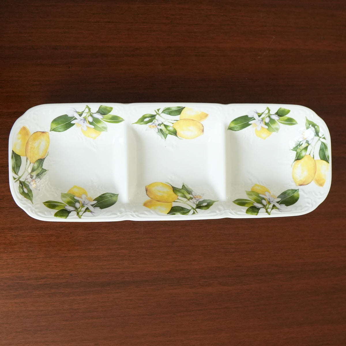 Lemon Blossom Ceramic 3-Compartment Serving Platter