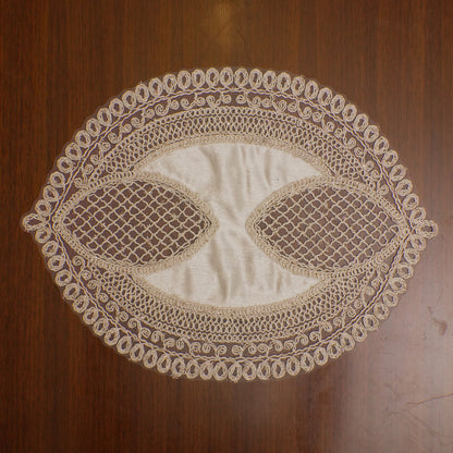 Ivory Satin Petal Lattice Lace Oval Table Mat (Set of 2)