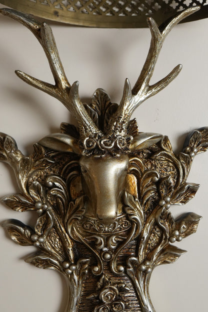 Antique Silver Stag Head Wall Plaque with Floral Medallion