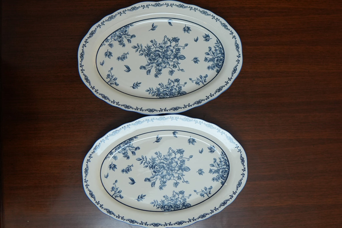 Indigo Rose Ceramic Oval Serving Platter Set of 2