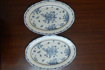 Indigo Rose Ceramic Oval Serving Platter Set of 2
