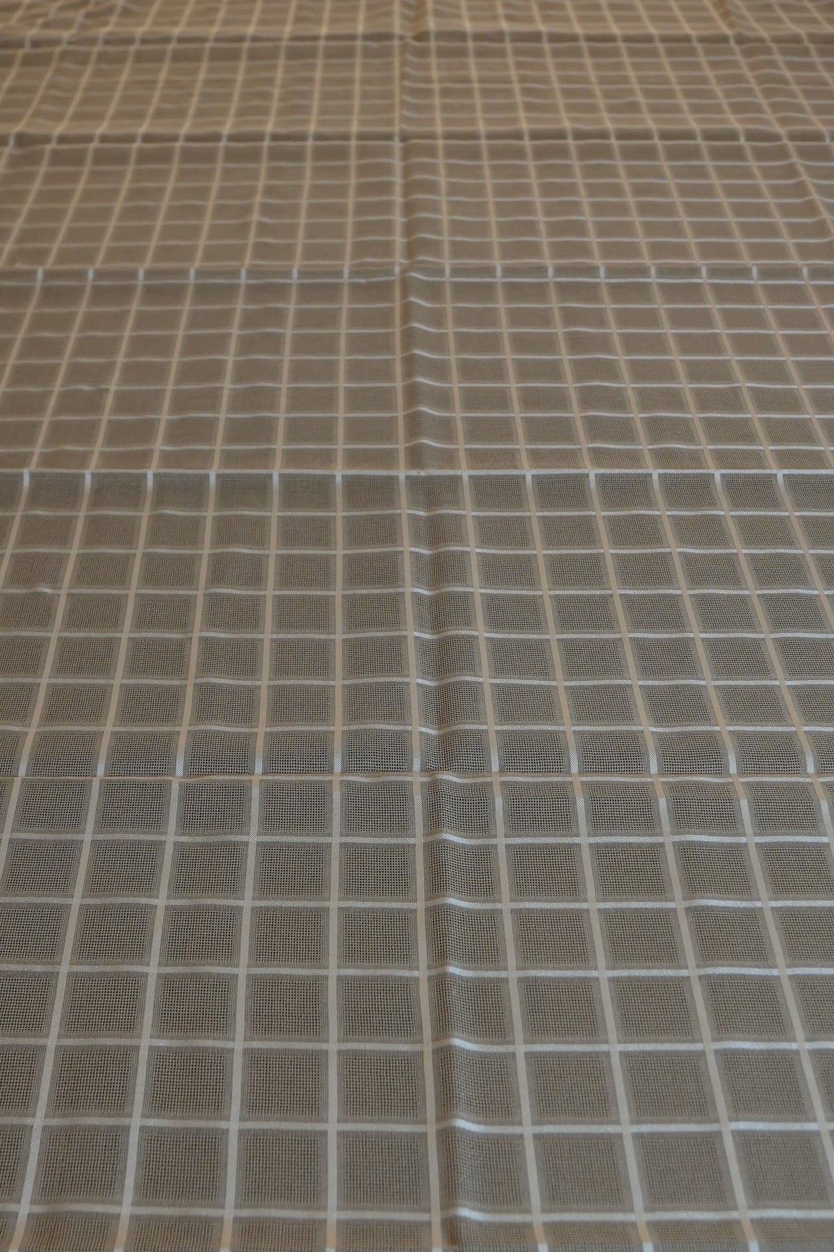 Taupe Windowpane Check Linen Table Sheet with Cream Border (6 Seater)