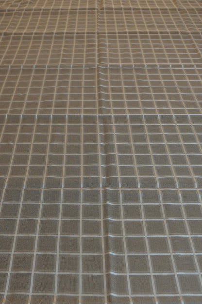 Taupe Windowpane Check Linen Table Sheet with Cream Border (6 Seater)
