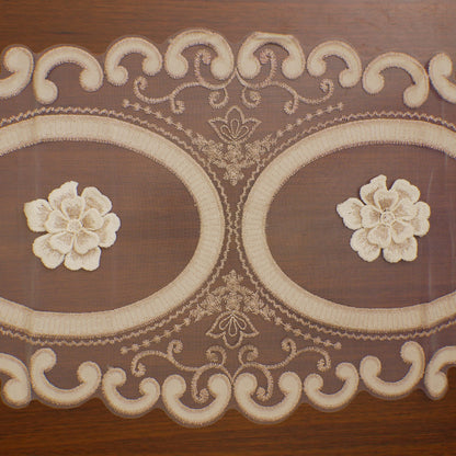 Champagne 3D Flower Oval Sheer Table Runner (Small)