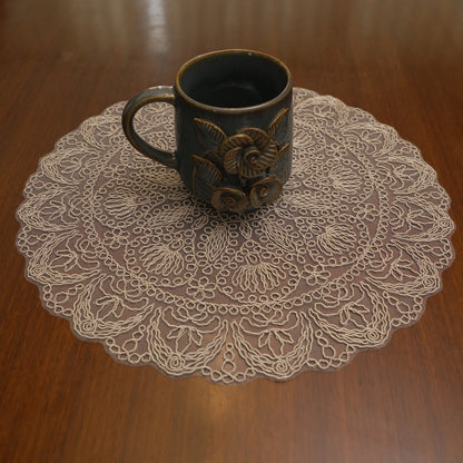 Taupe Star Medallion Crochet Lace Round Table Mat (Set of 2)