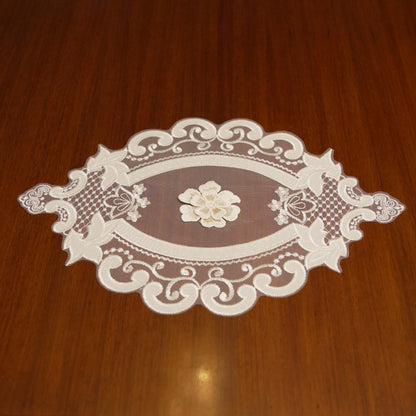 Ivory 3D Flower Sheer Oval Table Mat (Set of 2)
