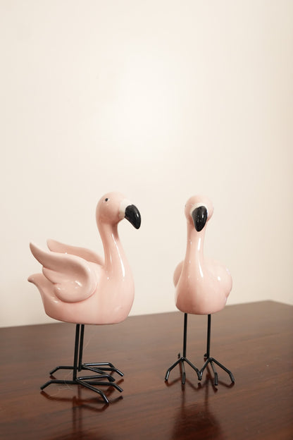 Pink Flamingo Ceramic Figurine (Set of 2)