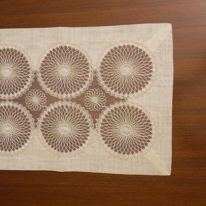 Runner laid flat showing the circular lace medallions