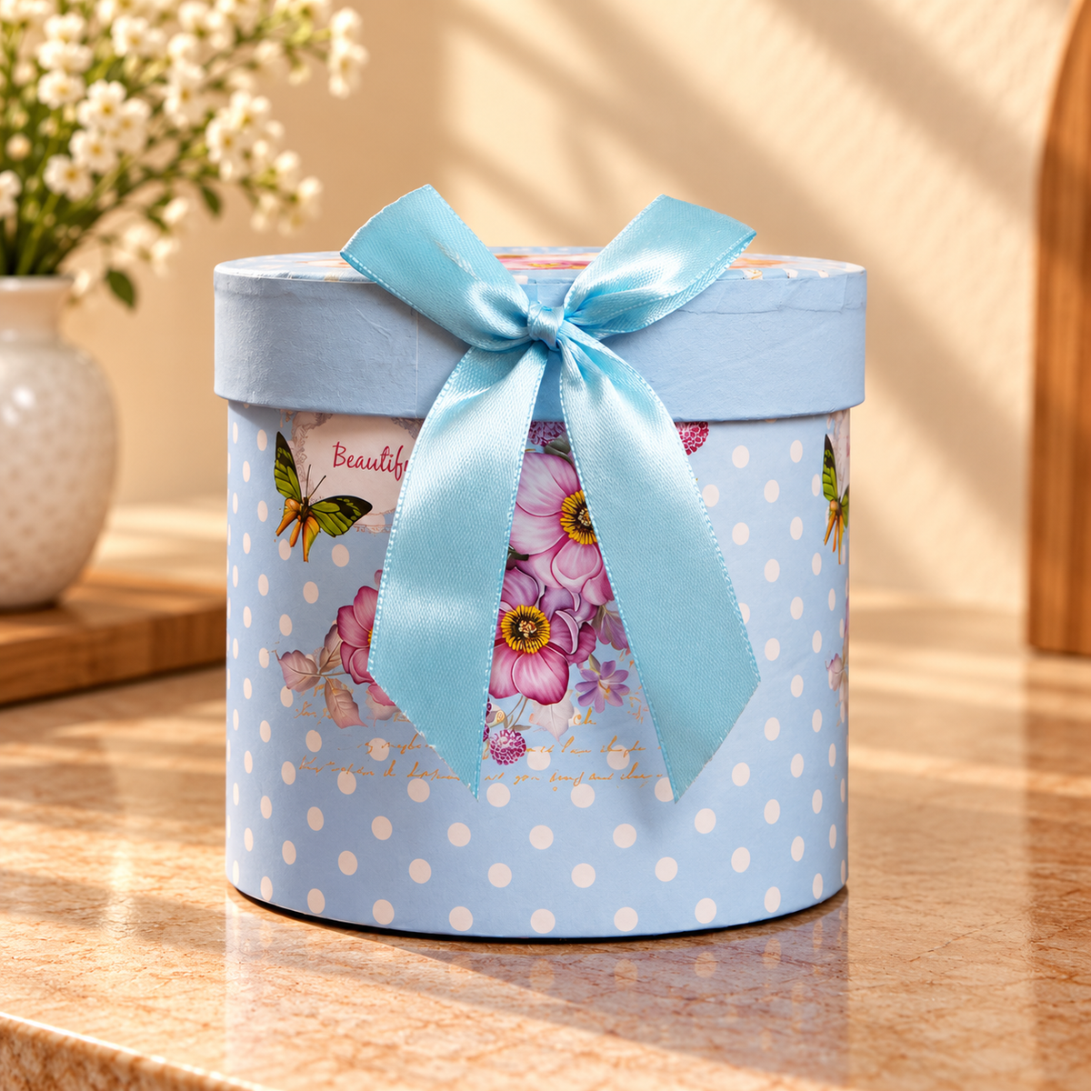 Mint Blossom Ceramic Mug with Round Gift Box