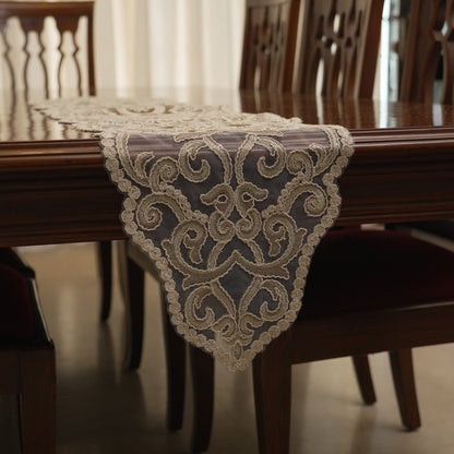 Gold Satin Scroll Lace Table Runner (Long)