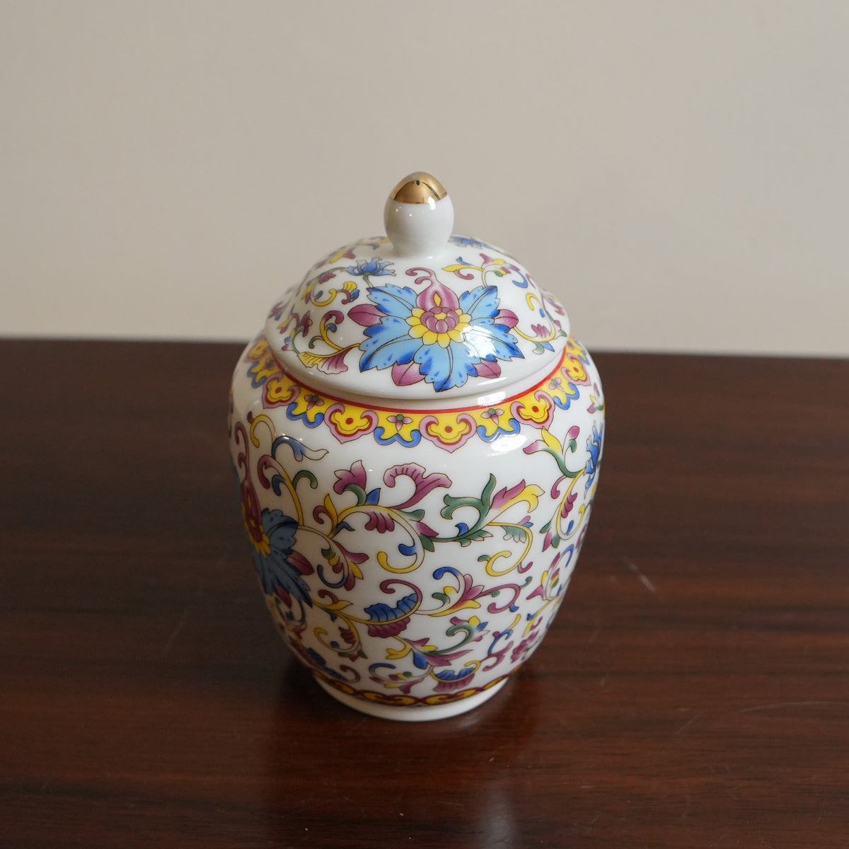 Multicolour Paisley Floral Ceramic Lidded Jar with Gold Knob
