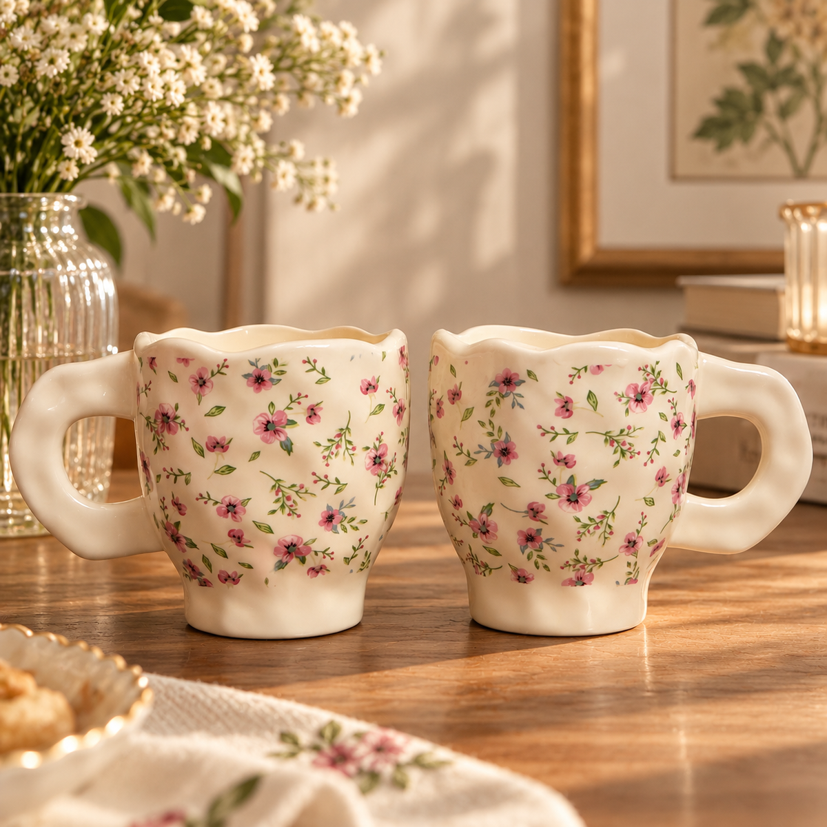 Ditsy Pink Blossom Ceramic Mug (Set of 2)