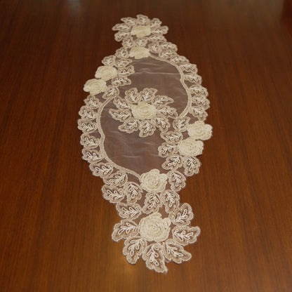 Beige Lace Rose Sheer Table Runner (Small)