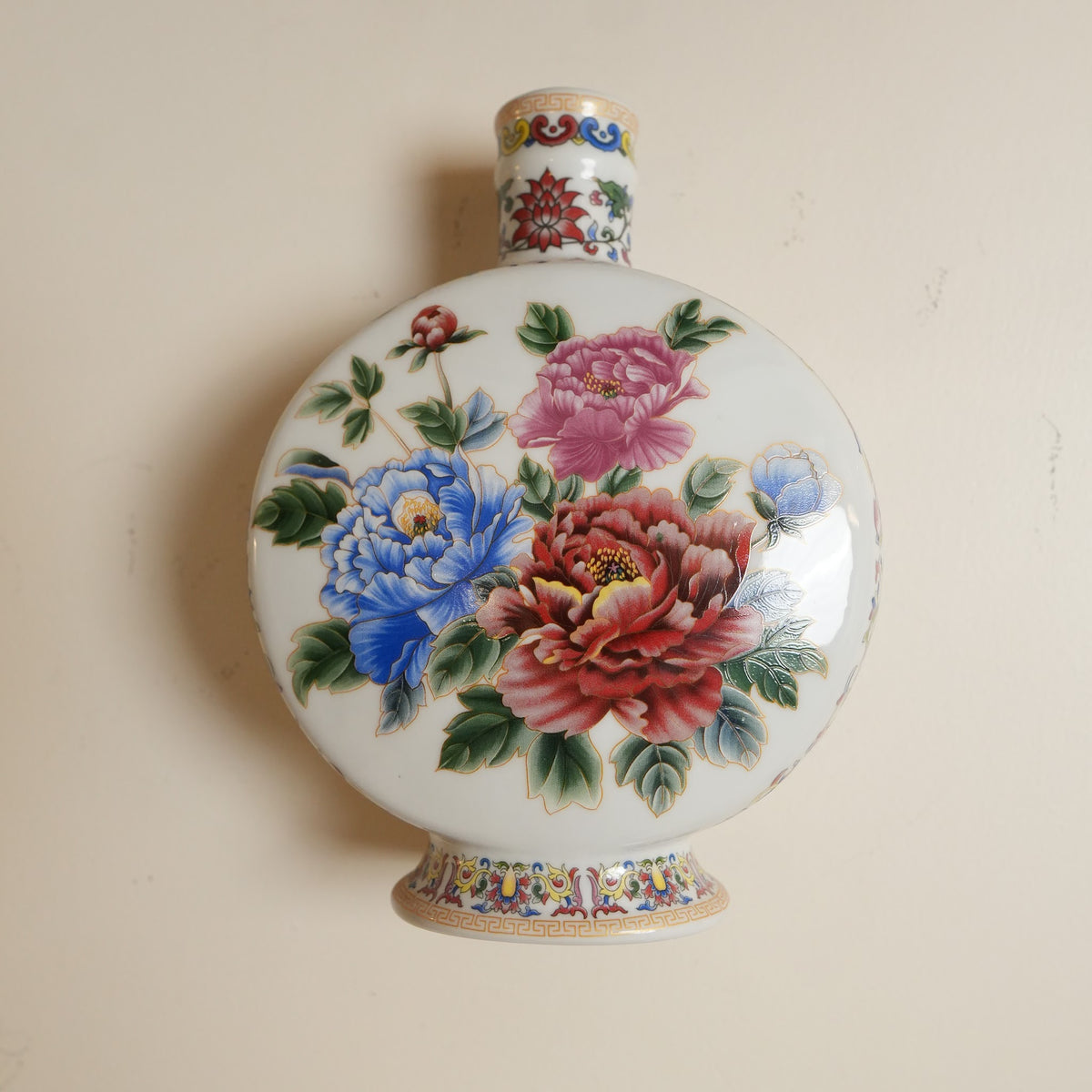 Peony Bouquet Ceramic Moon Flask Vase
