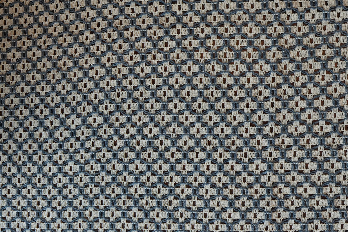 Navy & Cream Woven Lattice Table Sheet with Crochet Fringe (6 Seater)