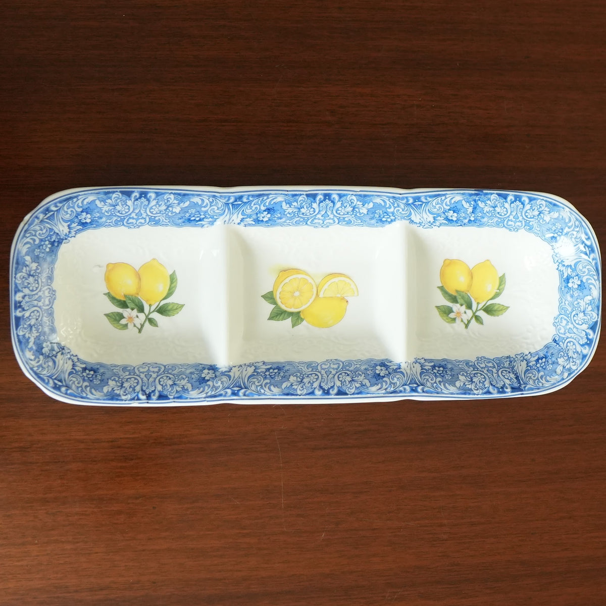Sorrento Blue Lemon Ceramic 3-Compartment Serving Platter