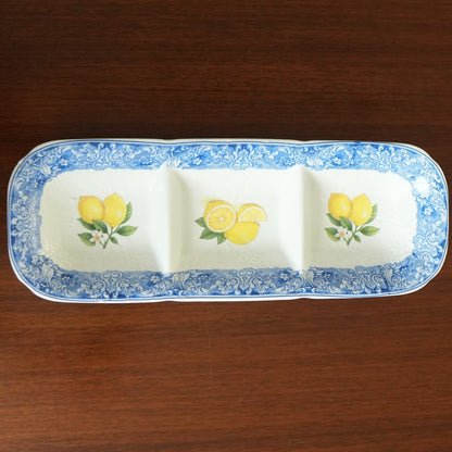 Sorrento Blue Lemon Ceramic 3-Compartment Serving Platter