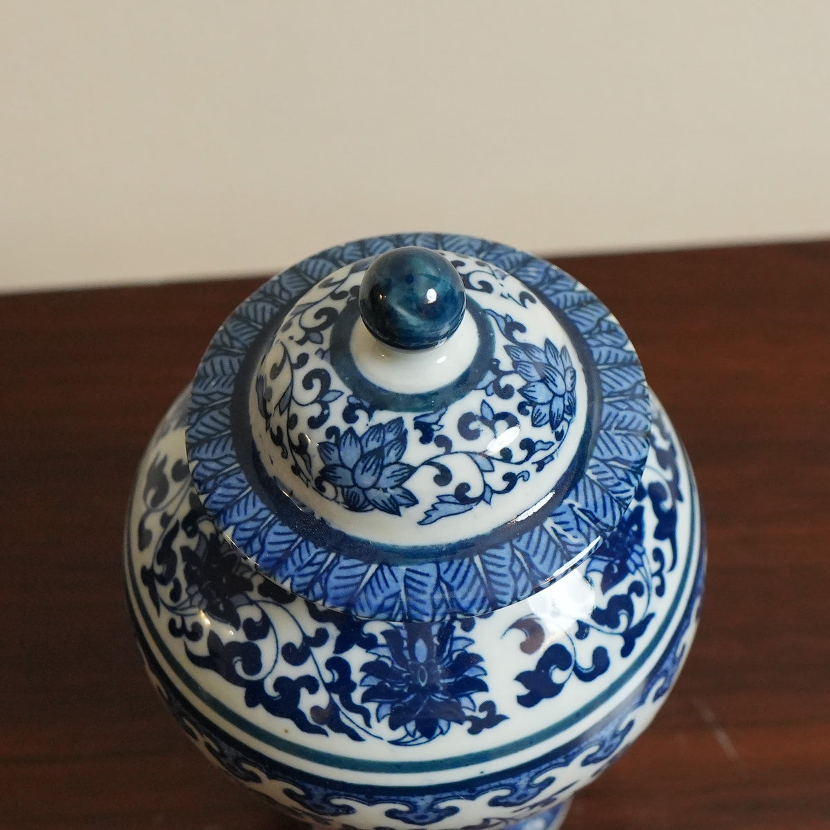 Blue Lotus Scroll Slim Ceramic Ginger Jar