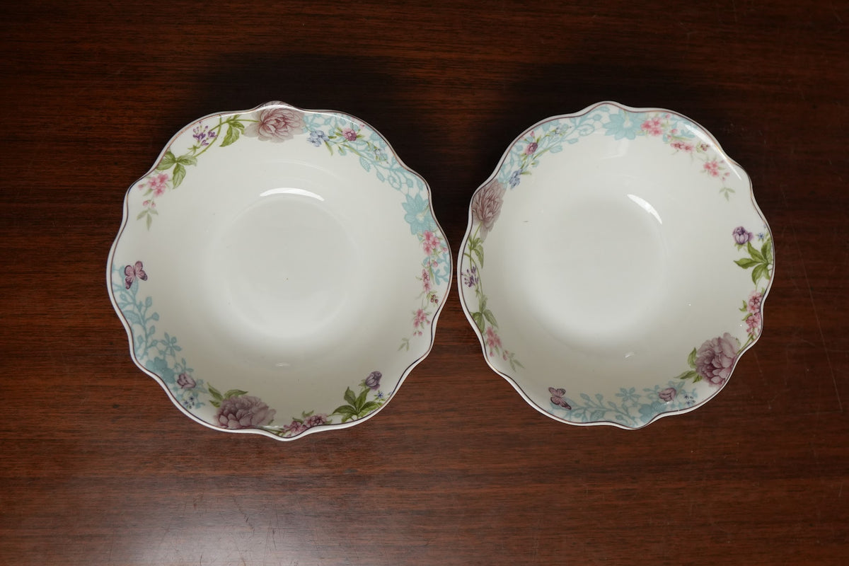 Aqua Peony Ceramic Katori Bowl Set of 2
