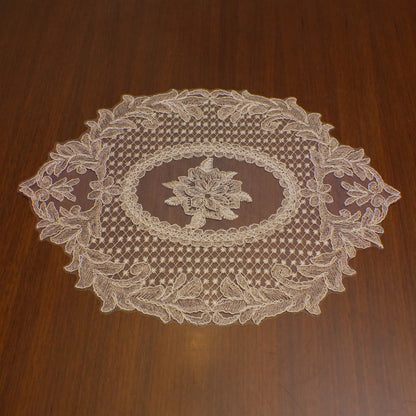 Beige Flower Medallion Net Lace Oval Table Mat (Set of 2)