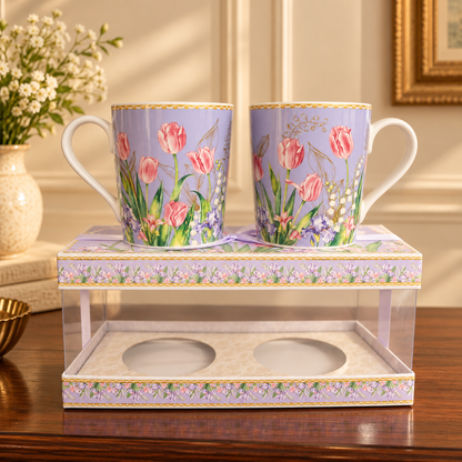 Lilac Tulip Ceramic Mug Set of 2 with Clear Gift Box