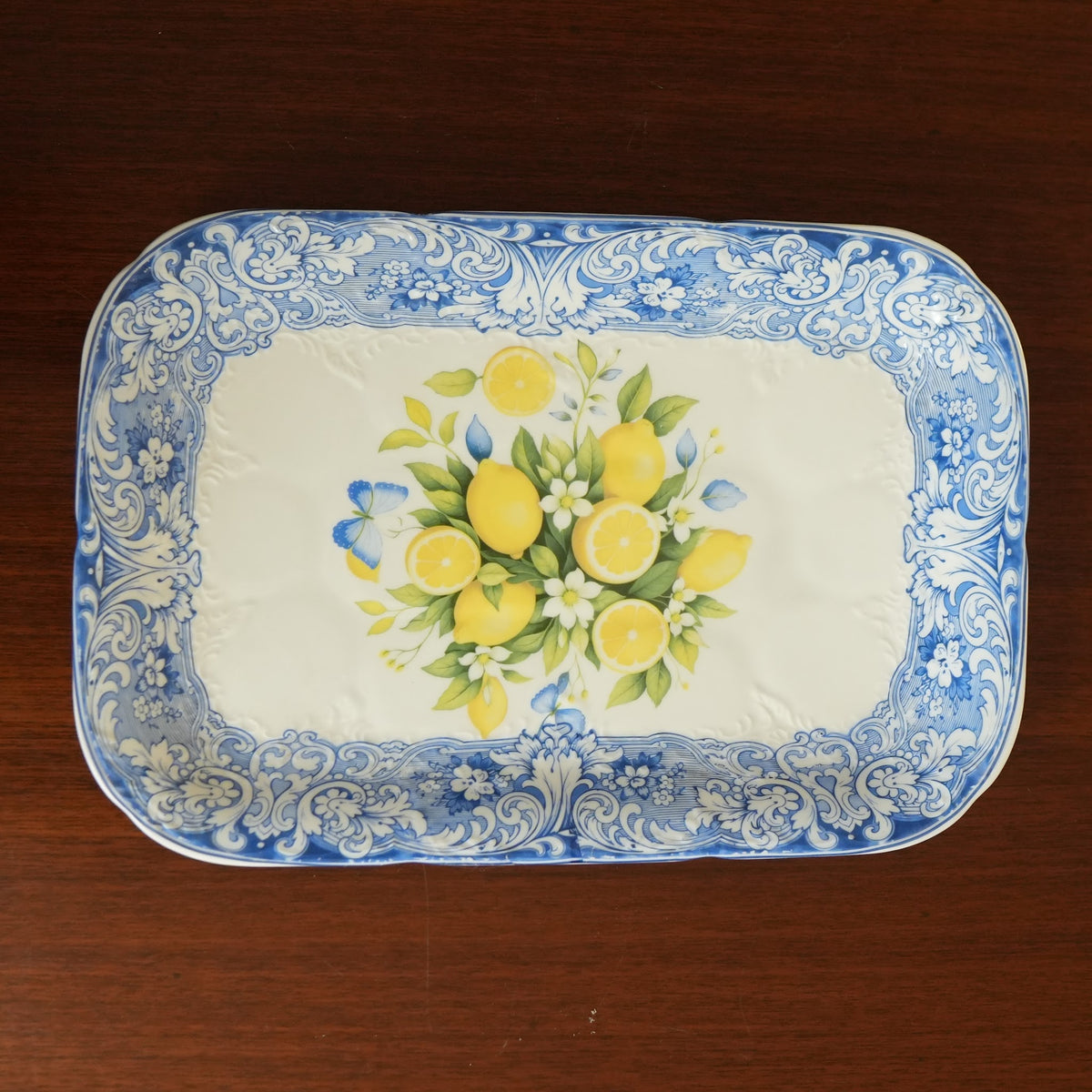 Sorrento Blue Lemon Ceramic Rectangular Serving Platter