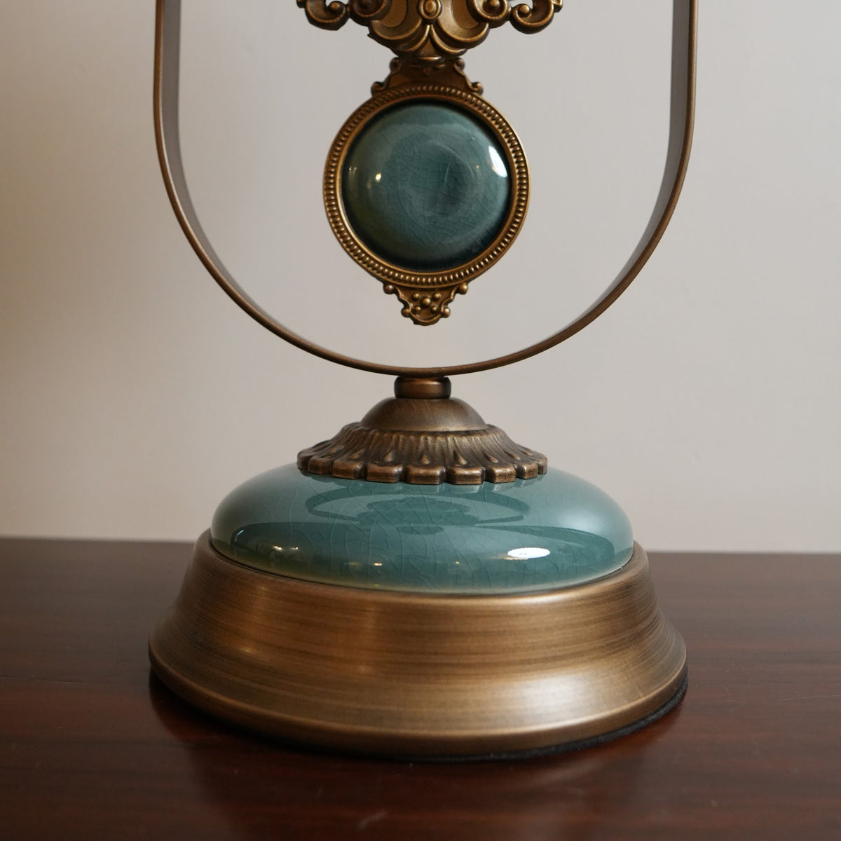 Teal Crackle Porcelain & Brass Pendulum Table Clock
