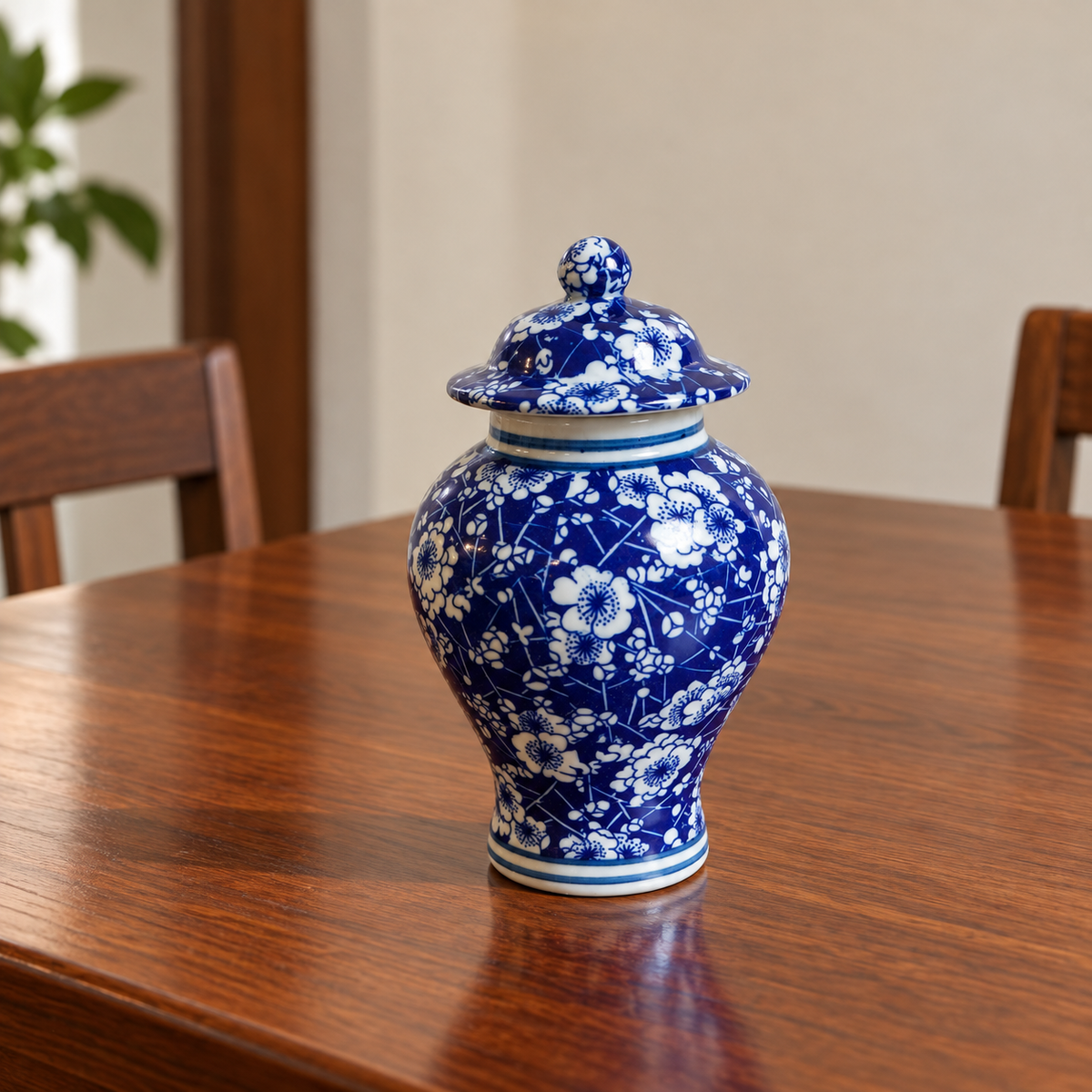 Cobalt Plum Blossom Slim Ceramic Ginger Jar