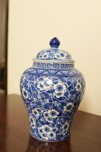 Cobalt Blue Prunus Blossom Ceramic Ginger Jar
