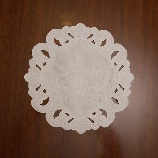 White Cutwork Embroidered Round Table Mat (Set of 2)