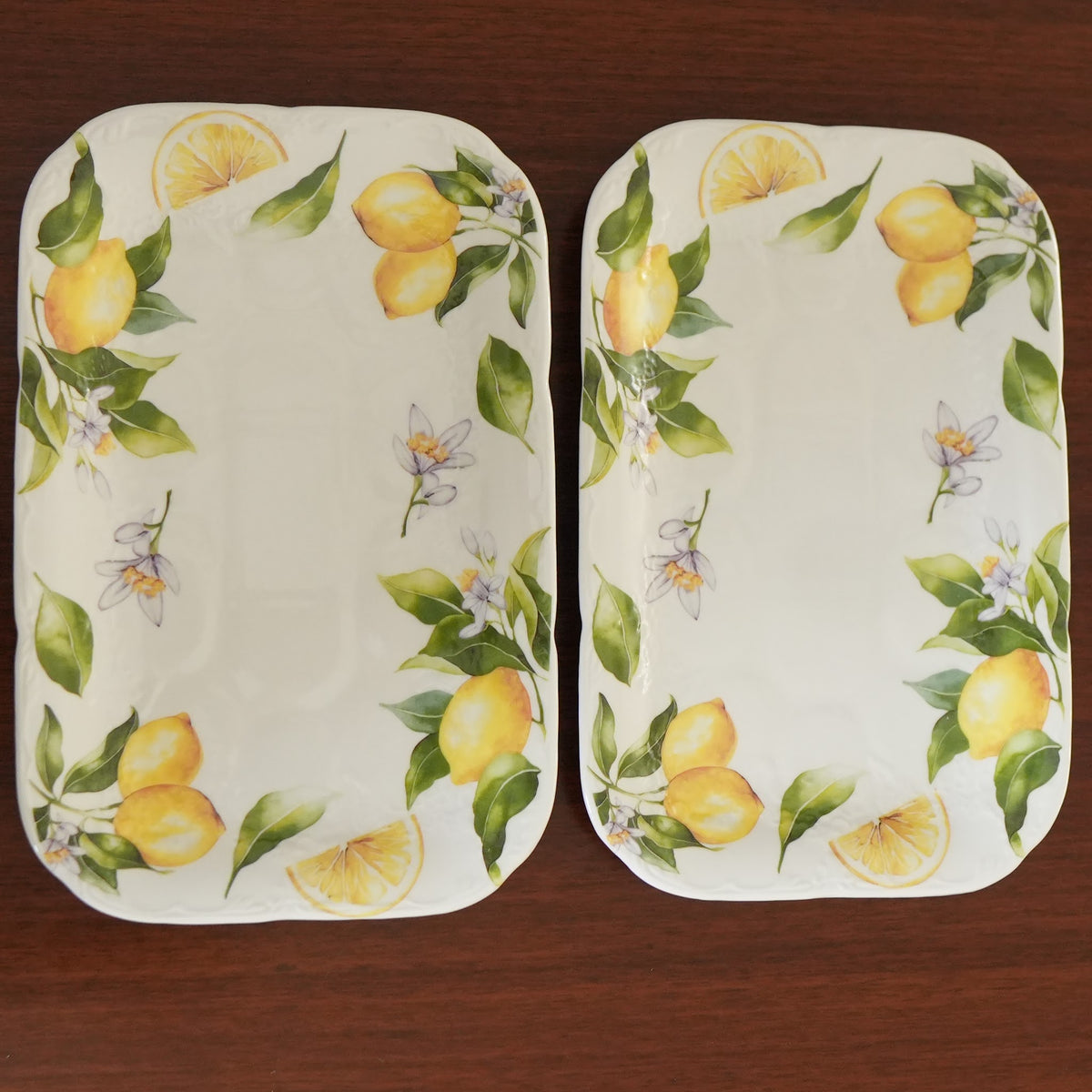 Lemon Blossom Ceramic Rectangular Platter (Set of 2)