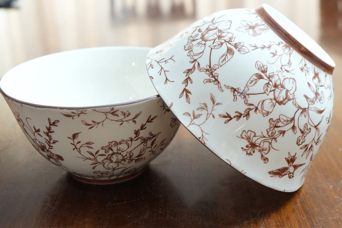 Cinnamon Songbird Ceramic Serving Bowl Set of 2