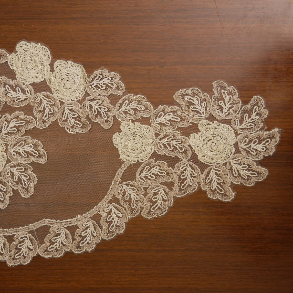 Beige Lace Rose Sheer Table Runner (Small)